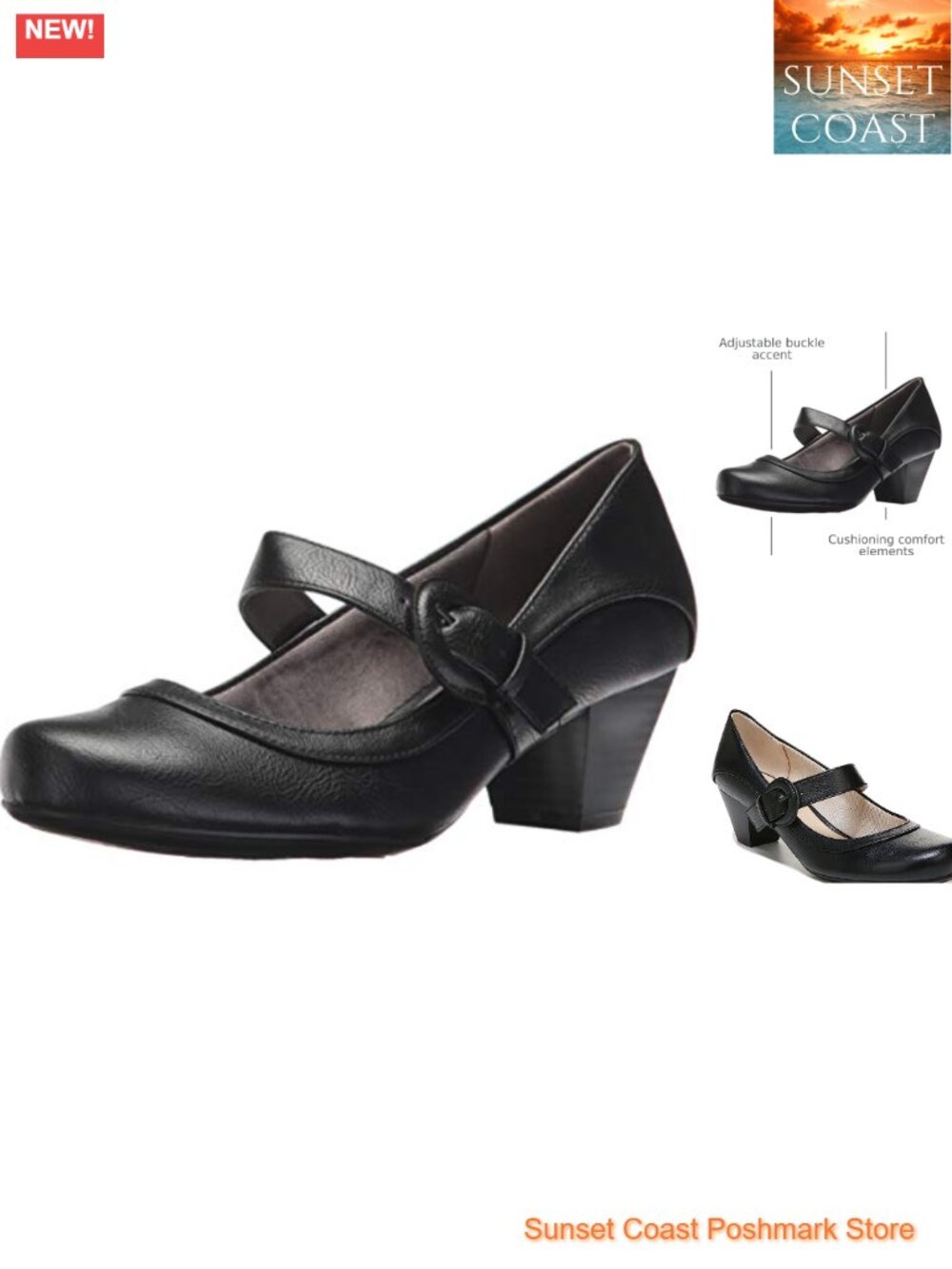LifeStride Rozz Mary Jane Pumps Women's Faux Leather Block Heel Slip-On Shoes